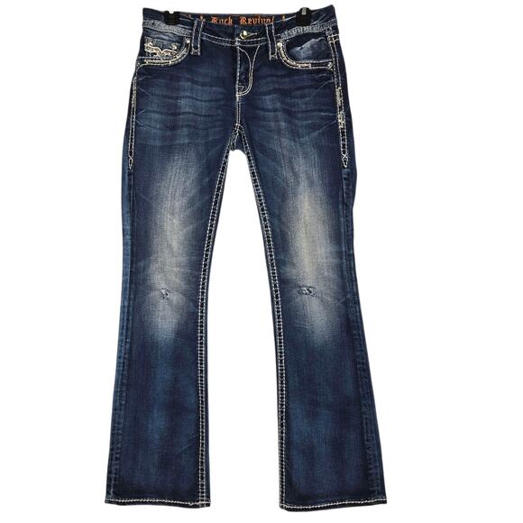 Rock Revival Jeans Womens 27 Blue Eloise Easy Boot Bootcut Contrast Stitch Bling - Picture 1 of 13